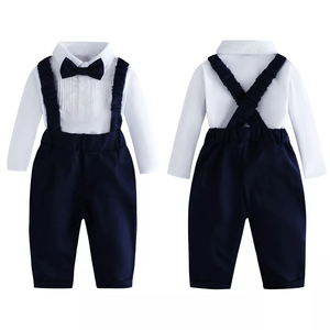 Chemises plissées personnalisées pour bébés garçons, costumes de cérémonie 2 pièces, smoking, nœud papillon, froncé, pour nouveau-né, 1er anniversaire - Product Image 3