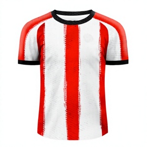 <b>Red</b> <b>And</b> <b>White</b> <b>Striped</b> Sublimation Print Polyester Soccer Jersey Adult Unisex Short Sleeve Breathable Sport <b>T</b>-<b>Shirt</b> - Product Image 1
