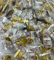 Porte-clés de billets de banque simulés avec pendentif TWD KRW USD et GBP Porte-clés en métal avec barre d'or