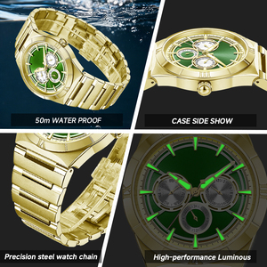 นาฬิกาควอตซ์ธุรกิจสำหรับผู้ชาย กันน้ำ สายสแตนเลส ตัวเรือนพร้อมหน้าปัดย่อยแสดงปฏิทินสามแบบ นาฬิกาข้อมือหรูหรา ขายส่ง - Product Image 2