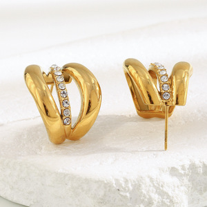 Pendientes de tuerca de acero inoxidable chapados en oro para mujer joyería de moda E472 - Product Image 4