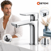 Robinet de lavabo moderne minimaliste à levier unique avec cartouche en céramique et aérateur en acier inoxydable pour salle de bain
