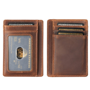 Portefeuille <span class=keywords><strong>porte</strong></span>-cartes pour <span class=keywords><strong>homme</strong></span> en cuir Crazy Horse de qualité supérieure, style vintage, design fin et minimaliste, logo personnalisé OEM/ODM. - Product Image 1