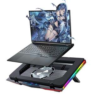 Alas Pendingin Laptop Kipas Turbo Ganda 17 Inci Cincin Karet Fleksibel Lampu RGB Gaming Alas Pendingin Laptop - Product Image 4