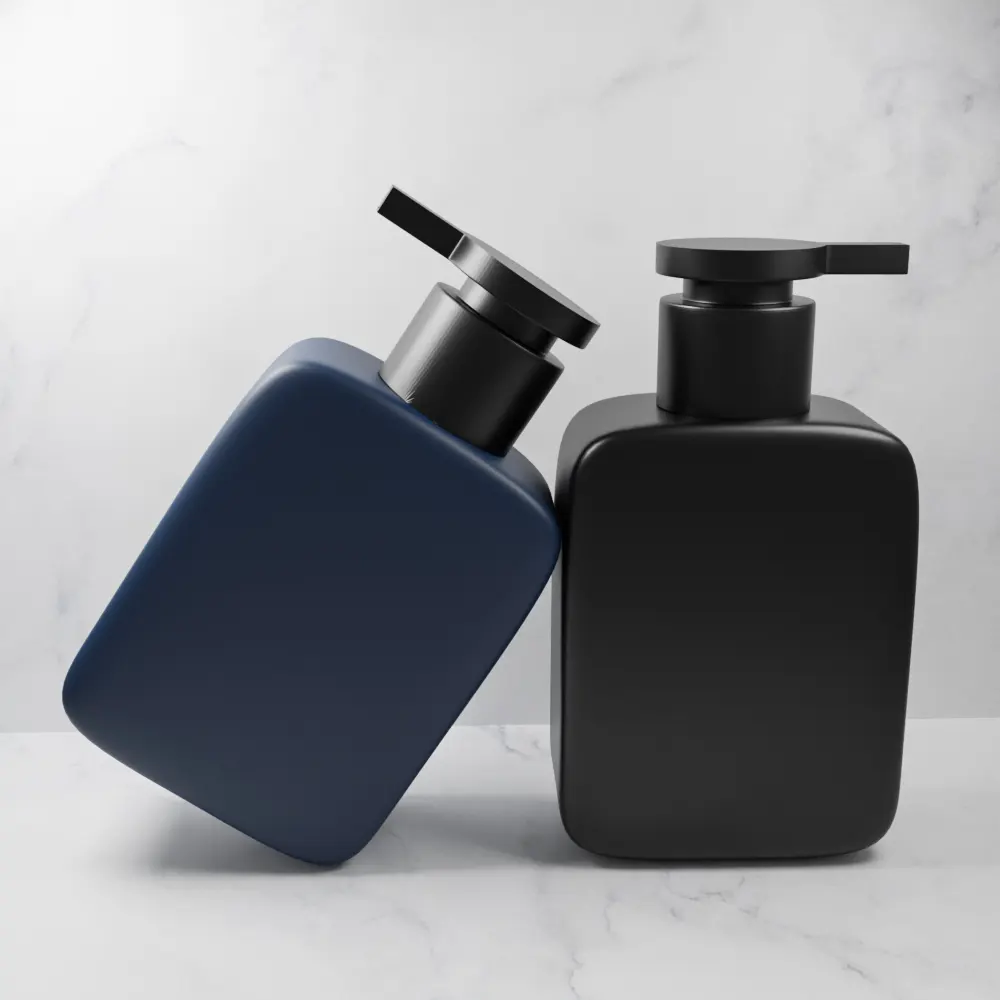Leere schwarze weiße quadratische 150 ml Körperwaschlotion Duschgel-Pumpflasche aus Kunststoff PE für Gesichtwaschmittel
