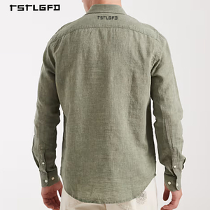 Camisa de Lino Premium para Hombre, Color Verde Oliva, 100% Lino, Corte Regular, con Botones, Camisas al por Mayor - Product Image 2