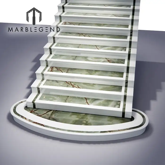 PFM Design Service Grand Marmor Onyx Stein gebogene Treppe 3D Treppe Grün und Weiß gebogene Treppe, Bogen Treppe Steins tufen