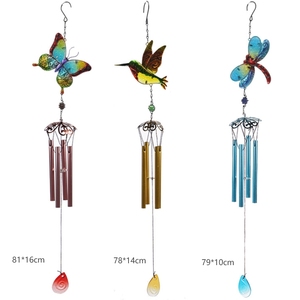 Campanas de viento de hierro modernas, diamantes pintados, colibríes de cristal, mariposas, libélulas, colgantes de Metal creativos para perchas de jardín - Product Image 3