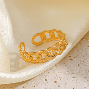 Anillo de Acero Inoxidable Estilo Instagram Europeo y Americano, Moderno, Martillado, Personalizado, Hip Hop, Minimalista, Chapado en Oro de 18K - Product Image 4