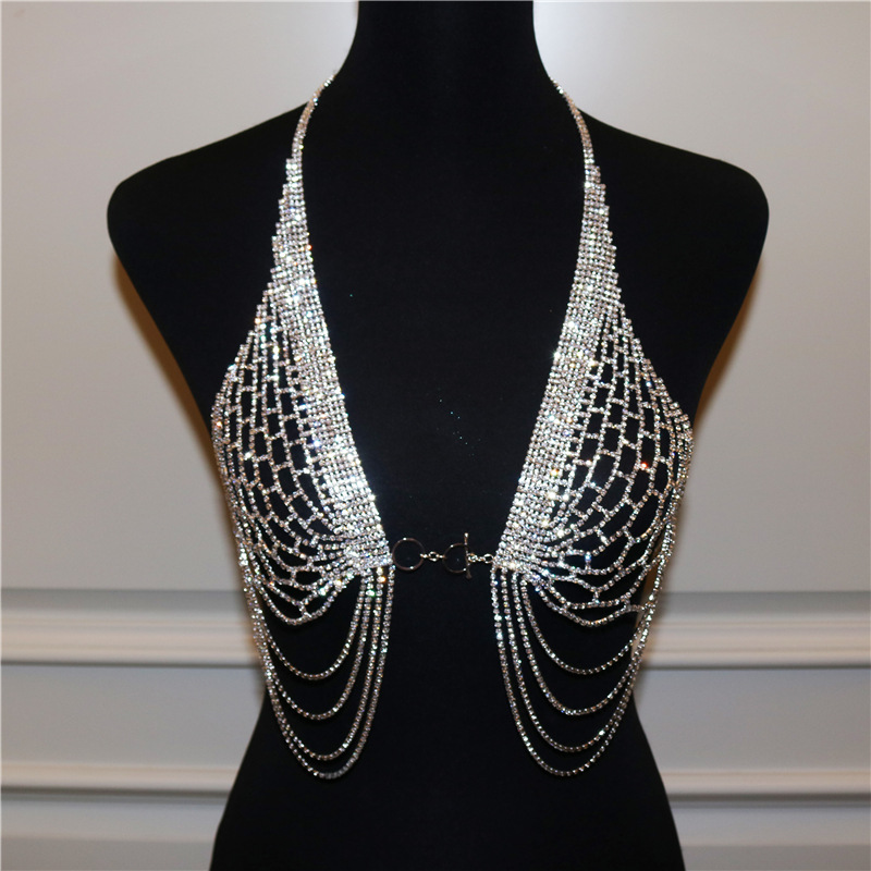 ラインストーンウエストボディチェーン下着、女性のための