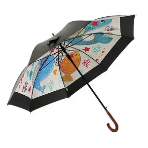 搞笑鱼图案高尔夫雨伞长柄雨天产品防风高尔夫雨伞
