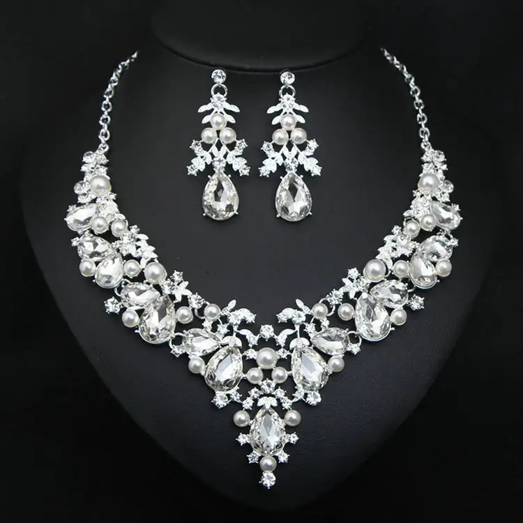 QS plus récent africain gros diamant collier boucle d'oreille ensembles de bijoux pour les femmes fête de mariage indien lourd ensemble de bijoux