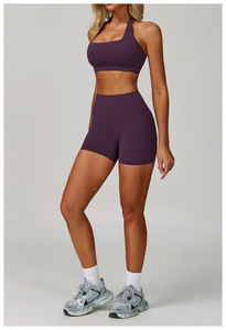 Sujetador deportivo y mallas cortas de alta calidad para mujer, conjunto de gimnasio, logotipo al por mayor colocado en <span class=keywords><strong>la</strong></span> <span class=keywords><strong>cintura</strong></span> para deportes, correr, yoga - Product Image 2