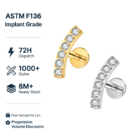 Anting-anting titanium zirkon berlapis emas 18K kualitas implan ASTM F136 JIAXIN, ulir dalam, untuk helix, tragus, bibir, pernikahan, dan aksesori tubuh.