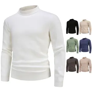 New Fall Winter Factory Direct Blended Semi-high Collar Anti-static Solid Basic Mock Neck Men's Sweater Pullover