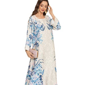 迪拜出口中东跨境时尚印花穆斯林女性长裙夏季长袍 - Product Image 5