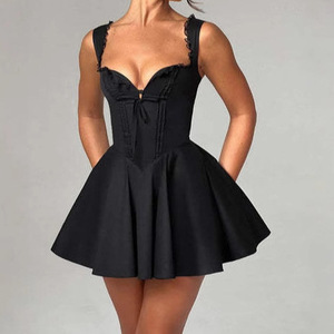 Vestido de Verano 2026 Estilo Europeo Americano para <span class=keywords><strong>Mujer</strong></span>, Falda Corta de Cintura Alta, Encaje Floral, Cuello en V, Sin Mangas - Product Image 4