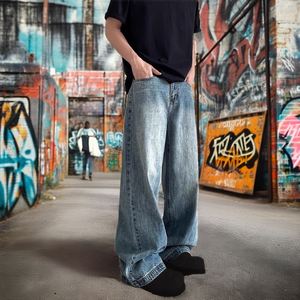 Vaqueros Casuales Negros de Pierna Recta Ancha con Efecto Encerado para Hombre y Mujer, Estilo Urbano Moderno, Mezclilla Encerada a la Moda para Todas las Estaciones - Product Image 2