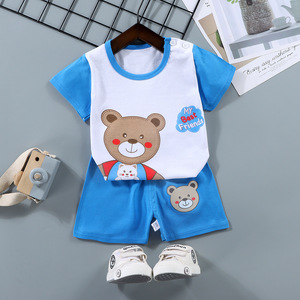 Ensembles de vêtements pour enfants en coton, imprimé dessin animé, tenue d'été, 2 pièces, manches courtes, vêtements décontractés pour enfants, garçons et filles - Product Image 2