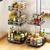 Étagère de Rangement Pivotante pour Bouteilles et Bocaux d'Épices de Cuisine 1/2/3 Niveaux, Organisateur Multifonction Rotatif en Acier au Carbone pour Maison
