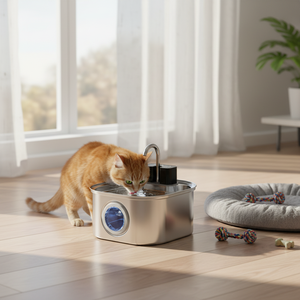 Fontaine à eau pour animaux de compagnie sans fil en acier inoxydable de 3,2 L, alimentée par batterie de 4000 mAh, distributeur d'eau automatique carré pour chat, rechargeable par USB - Product Image 6