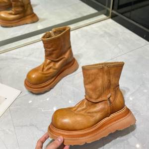 Distressed Washed Side-Zipper Lambswool Short <strong>Boots</strong> with Thick Sole Toe EVA Outsole-<strong>Women's</strong> <strong>Winter</strong> Snow <strong>Boots</strong> - Product Image 2
