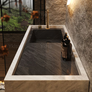 Mobile <span class=keywords><strong>da</strong></span> Bagno di Lusso Moderno in Lastra di Roccia con <span class=keywords><strong>Lavabo</strong></span> Senza Saldature e <span class=keywords><strong>Design</strong></span> Integrato Personalizzabile a Lavandino Singolo o Doppio - Product Image 5