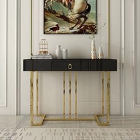 Table console en bois d'angle de salon d'angle avec miroir de luxe en métal design pour hall d'hôtel en acier inoxydable
