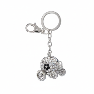 Portachiavi a forma di carrozza in cristallo con strass, charm color argento per borsa o chiavi - Product Image 2