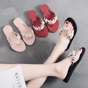 2023 Hot Sale Custom Stijlvolle Dames Dames Platte Outdoor Parel Slippers Sandalen