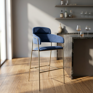 Modern Luxury Upholstered PU <b>Leather</b> <b>Bar</b> Chair with Fixed Armrest and Metal Frame Counter Height <b>Stool</b> for Hotel Living Room - Product Image 2