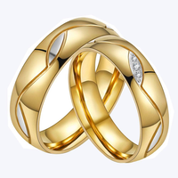 Bagues de couple bicolores en acier inoxydable avec zircon incrusté et texture incurvée, pour mariage et fiançailles