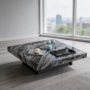 Mesa de Centro Moderna de Lujo, Cuadrada, de Mármol, Geométrica, para Sala de Estar, con Bandeja Empotrada - Product Image 5