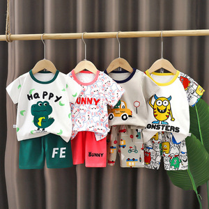 Ensemble de vêtements d'été pour enfants, vêtements en coton pour garçons et filles, tenues respirantes pour enfants, costume d'été mignon imprimé d'animaux - Product Image 1