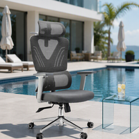 Chaise de bureau ergonomique en maille, dossier haut, pivotante, réglable en hauteur, appuie-tête 3D réglable, support lombaire, cadre en chrome PP