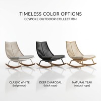 Fauteuil à bascule en teck tressé avec base en corde, haut de gamme, trois options de couleurs, coussin imperméable, résistant aux UV, durable, pour cour et parc