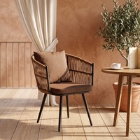 Fauteuil d'appoint moderne en métal tressé avec coussin rembourré pour l'intérieur et l'extérieur, balcon, patio, restaurant, loisirs
