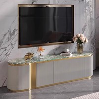 Support de téléviseur et table basse de luxe modernes avec cadre en acier inoxydable et dessus en marbre et table en or avec meuble de rangement pour meubles de salon