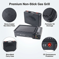 Barbecue portable au gaz avec revêtement en pierre antiadhésif, cuisinière à cassette coréenne compacte pour le camping en plein air, pique-nique, cuisson avec étui de transport