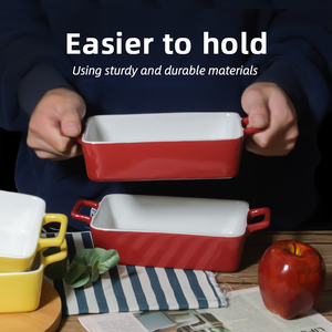 Ensemble de moules de cuisson en céramique de 5x10 pouces <span class=keywords><strong>plat</strong></span> à gâteau <span class=keywords><strong>rectangulaire</strong></span> non toxique pour four micro-ondes et congélateur ustensiles de cuisson double ton rouge - Product Image 5