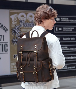 2025 Vintage <span class=keywords><strong>in</strong></span> <span class=keywords><strong>pelle</strong></span> di vacchetta da viaggio fatta a mano cavallo pazzo <span class=keywords><strong>in</strong></span> <span class=keywords><strong>pelle</strong></span> zaino da <span class=keywords><strong>uomo</strong></span> genuina da 16 pollici borsa per Laptop con cerniera alla moda invernale - Product Image 1