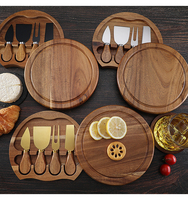 Ensemble de planches à découper en bois d'acacia rond Sweetheart avec bloc à découper pliable et durable - Ensemble cadeau