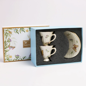 European Insect Patterned Ceramic Coffee <b>Cup</b> and Plate <b>Set</b> - Product Image 5