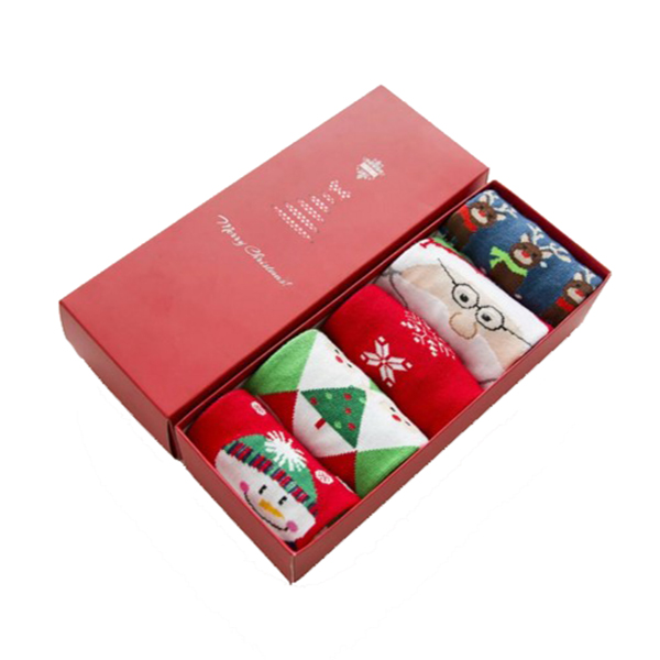 Weihnachts socken Geschenk Benutzer definierte Verpackung Weihnachts socken Großhandel 5 Paar Frauen Herren Winter Geschenk box Frohe Weihnachten Socken