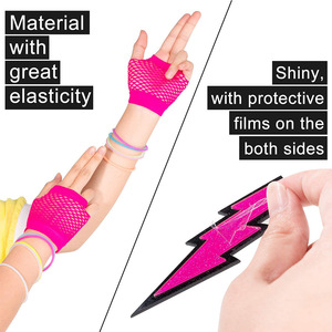 Neon Pink Bachelorette Party Costume Set Headband <b>Fishnet</b> Gloves Sunglasses Beads Earrings Halloween Props - Product Image 3
