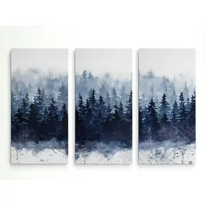 Paisaje personalizado naturaleza rectángulo Horizontal A Premium 'Indigo Forest' pintura imagen de varias piezas en lienzo