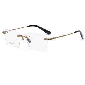 แว่นสายตาทรงสี่เหลี่ยมผืนผ้าป้องกันแสงสีฟ้ากรอบไร้ขอบทำจากไทเทเนียมสีดำล้วนหรูหราแว่นตาธุรกิจป้องกันการเกิดภาวะสายตาสั้น - Product Image 1