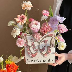 Luxury butterfly Style Flower Paper Basket Flowers Bouquet Flower Arrangement Gift Box White <b>Cardboard</b> Paper Box - Product Image 4