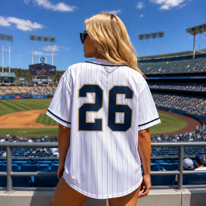Custom Team Varsity Style Game Day Women <b>College</b> Inspired Vintage Button Pinstripe Baseball Fan Jersey Top - Product Image 2