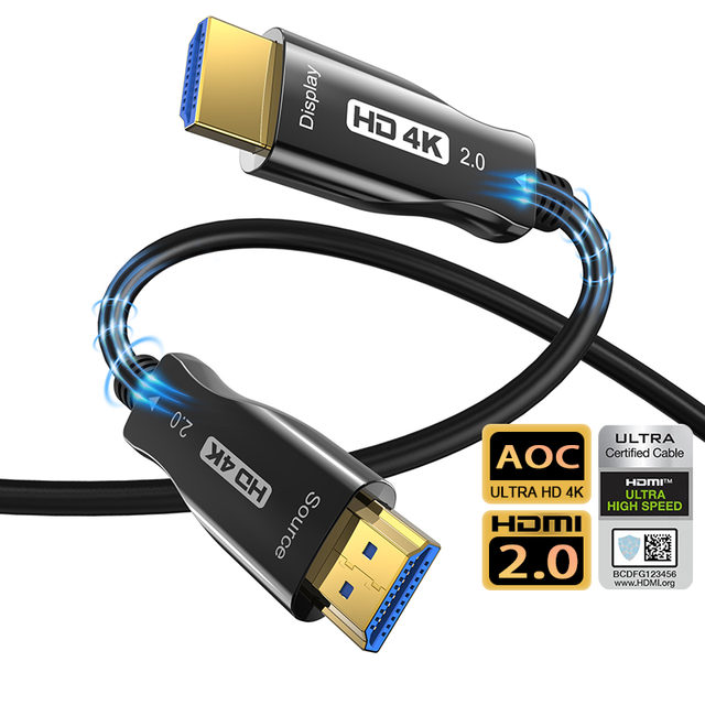 AOC HDMI Optical Fiber Cable 4k 120hz/60hz 2.0 20m/200m/20sm/15m/300m/50m/100m PVC Jacket Combination Shielding for DVD Players